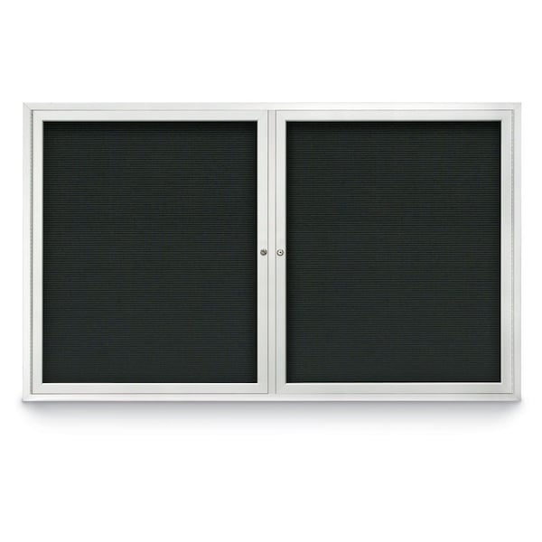 96"x48" 2-Door Enclosed Outdoor Letterboard, Black Felt/Satin